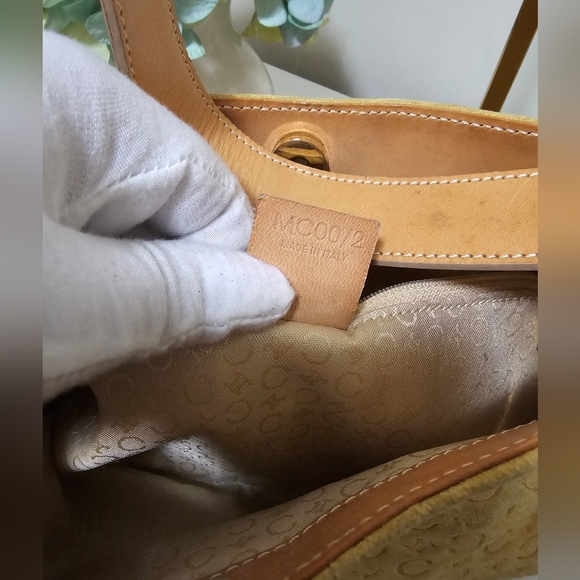 EUC CELINE C MACADAM YELLOW SUEDE BAGUETTE SHOULDER BAG - Picture 7 of 16